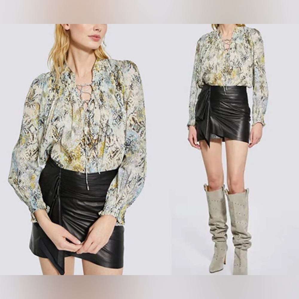 IRO abstract print long sleeve blouse shirt size 42 Large